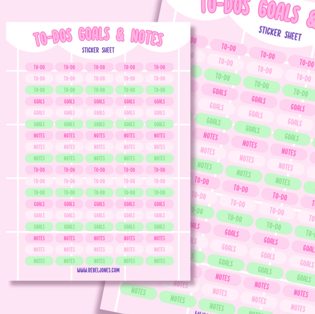 To Dos, Notes and Goals Sticker Sheet