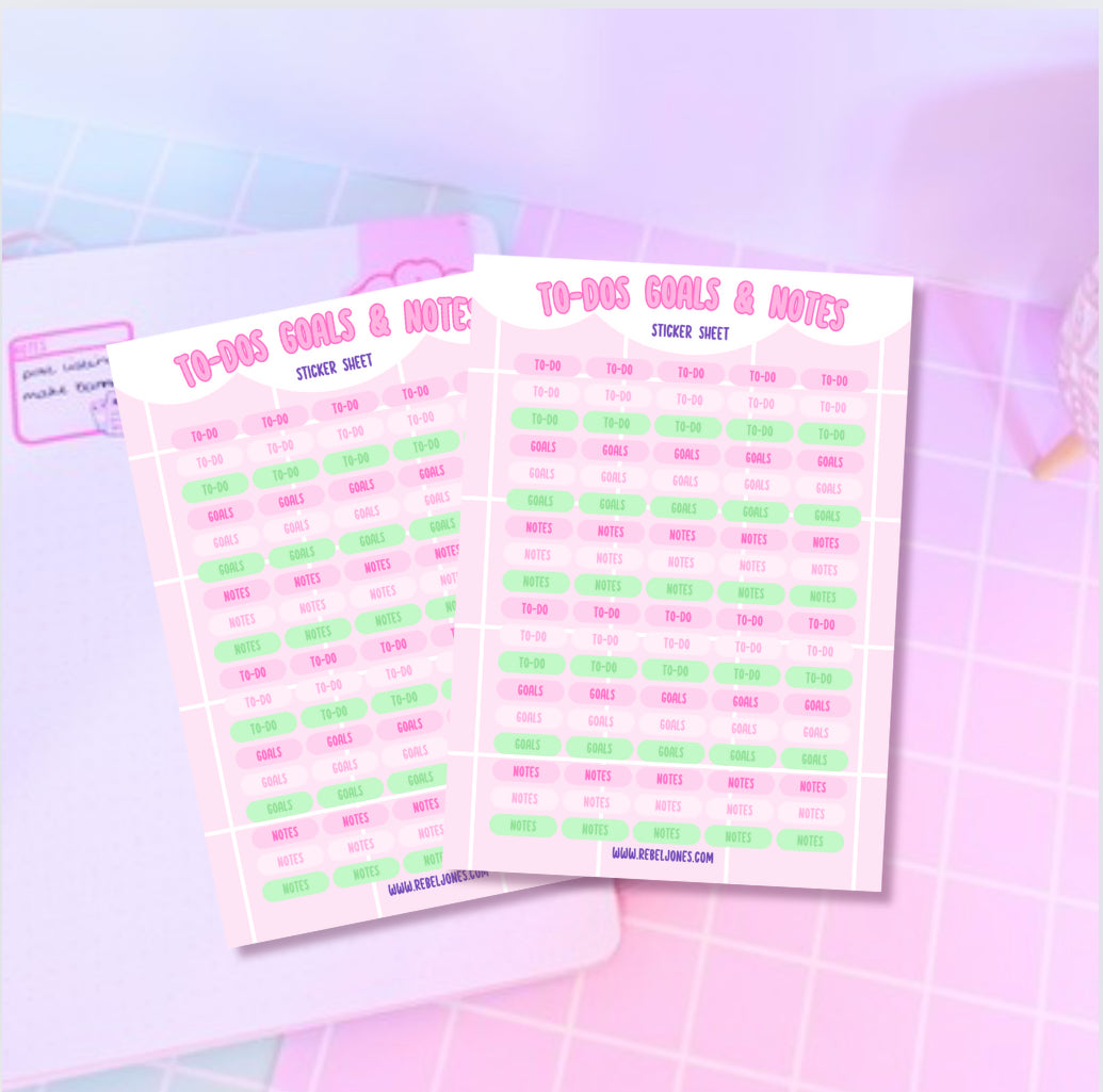 To Dos, Notes and Goals Sticker Sheet