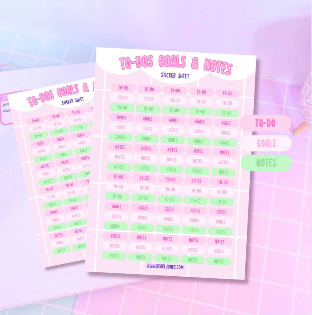 To Dos, Notes and Goals Sticker Sheet