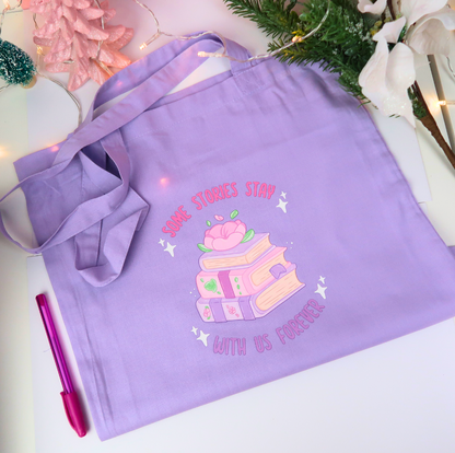 Some Stories Stay With Us Forever, Purple Tote Bag